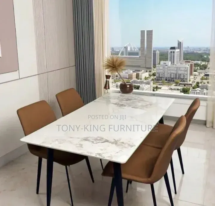 Modern 4-Seater Rectangular Dining Set Featuring a Faux-Marble Top