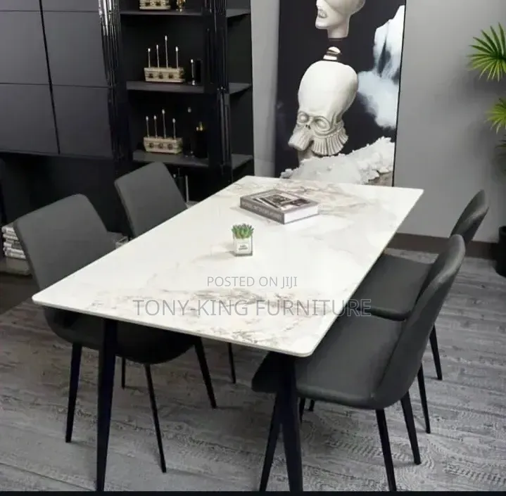 Modern 4-Seater Rectangular Dining Set Featuring a Faux-Marble Top