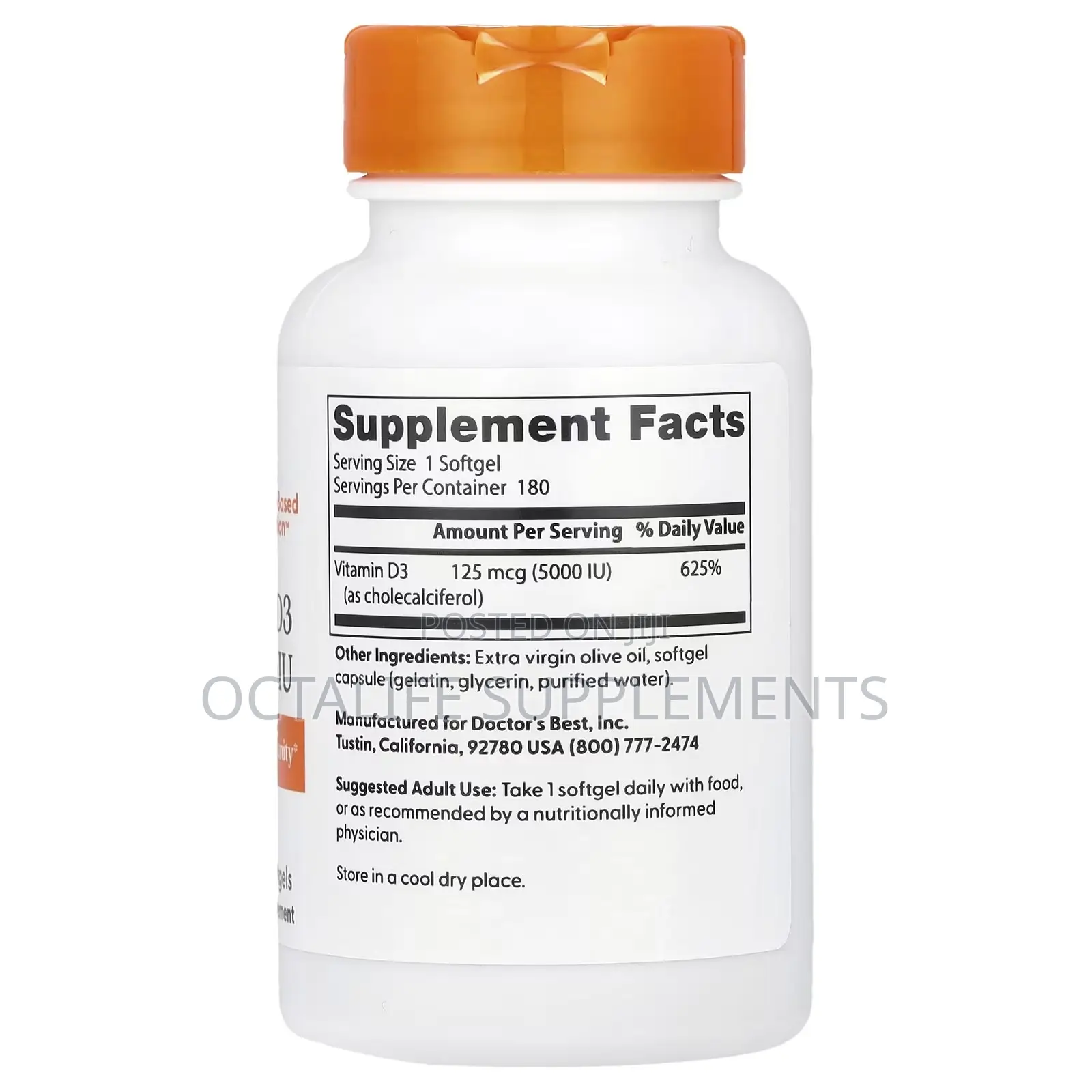 Doctor's Best, Vitamin D3, 125 MCG (5,000 IU), 180 Softgels
