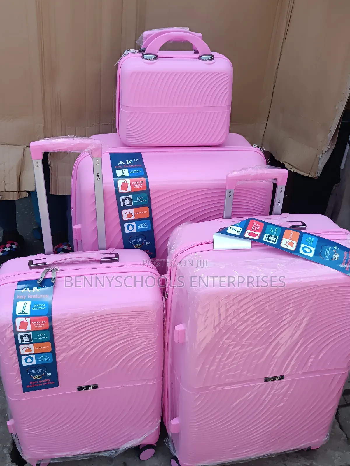 Baby Pink Set of 4 AK Unbreakable Rubber Travelling Luggage Boxes