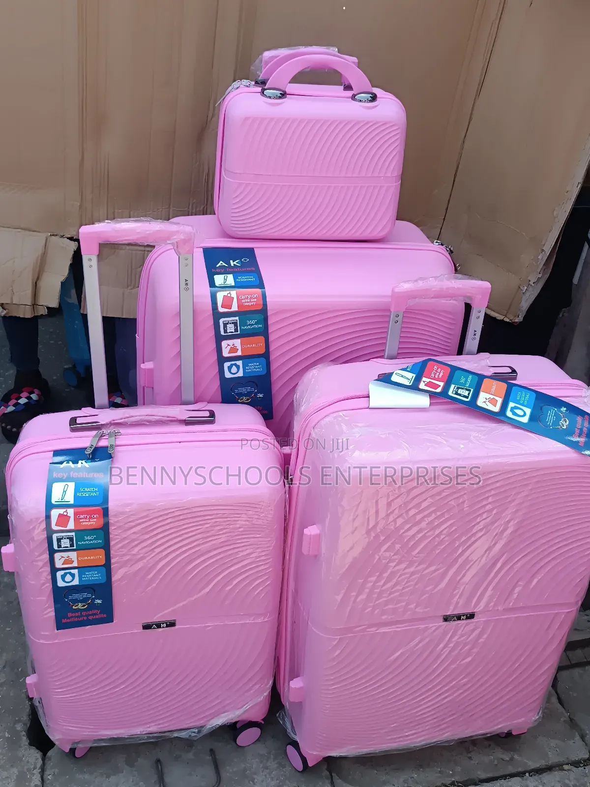 Baby Pink Set of 4 AK Unbreakable Rubber Travelling Luggage Boxes