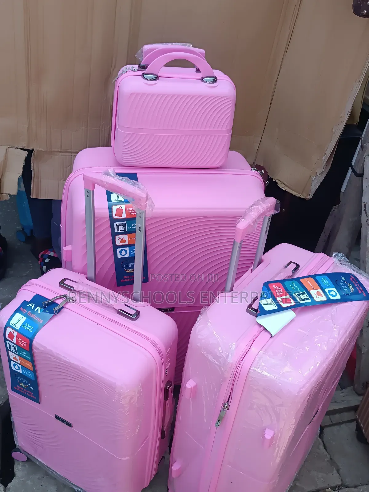 Baby Pink Set of 4 AK Unbreakable Rubber Travelling Luggage Boxes