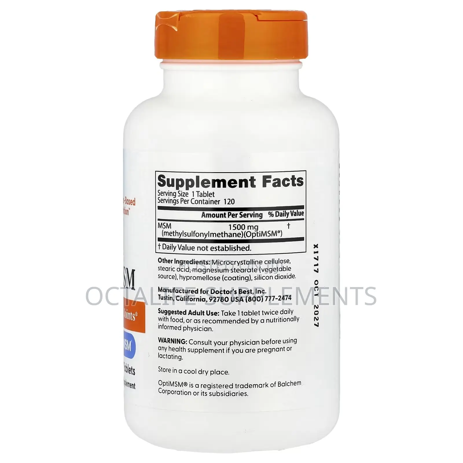 Doctor's Best, MSM With OptiMSM, 1,500 Mg, 120 Tablets