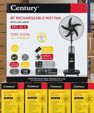 Century 18-Inch Rechargeable Mist Fan With LED Light & Remote