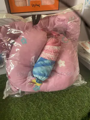 Pink Flowers Baby Bed Mat With U-Pillow Set