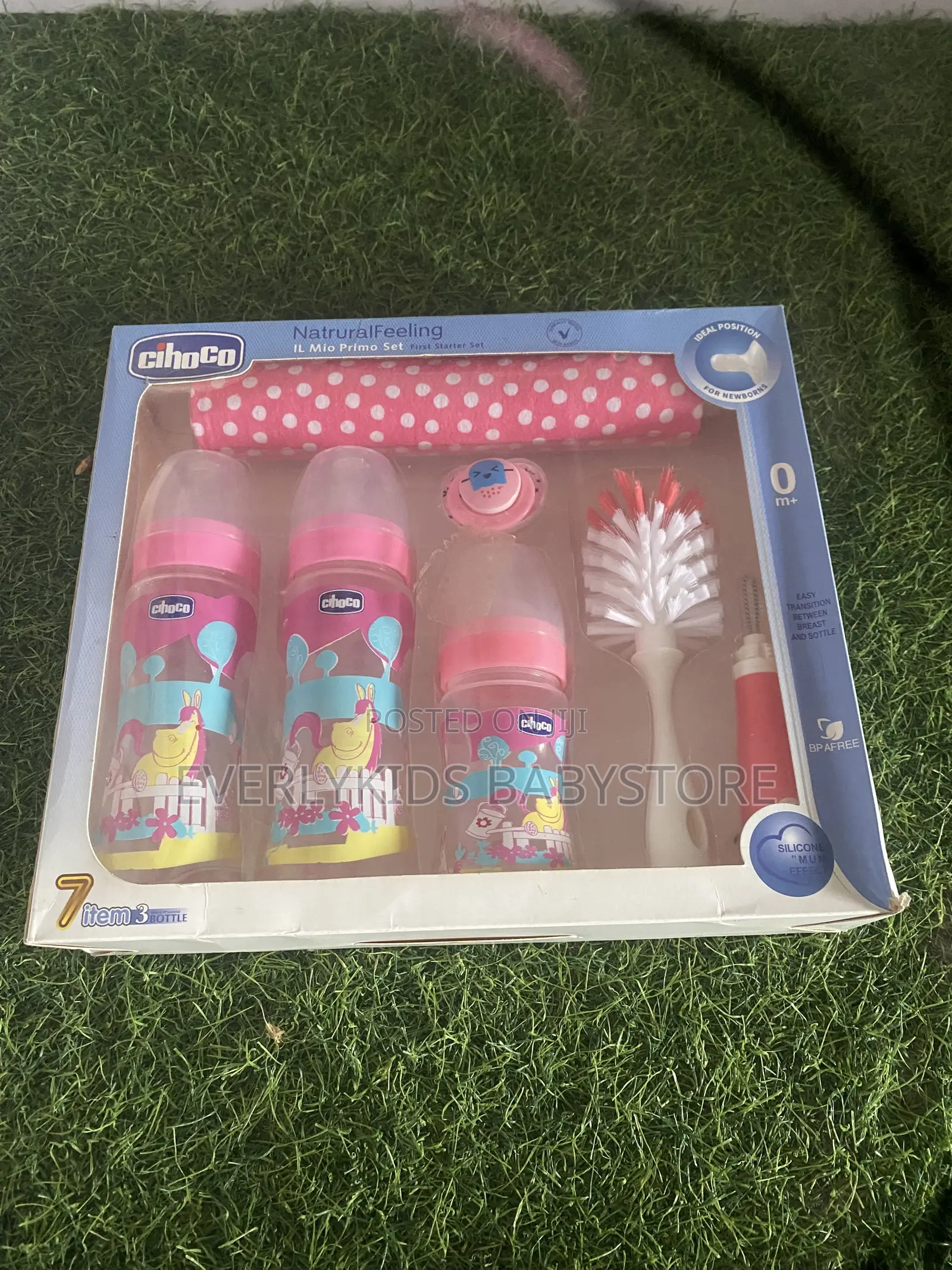 7 in 1 Chicco Newborn Baby Feeding Bottle Gift Set - Pink - Anti-Colic