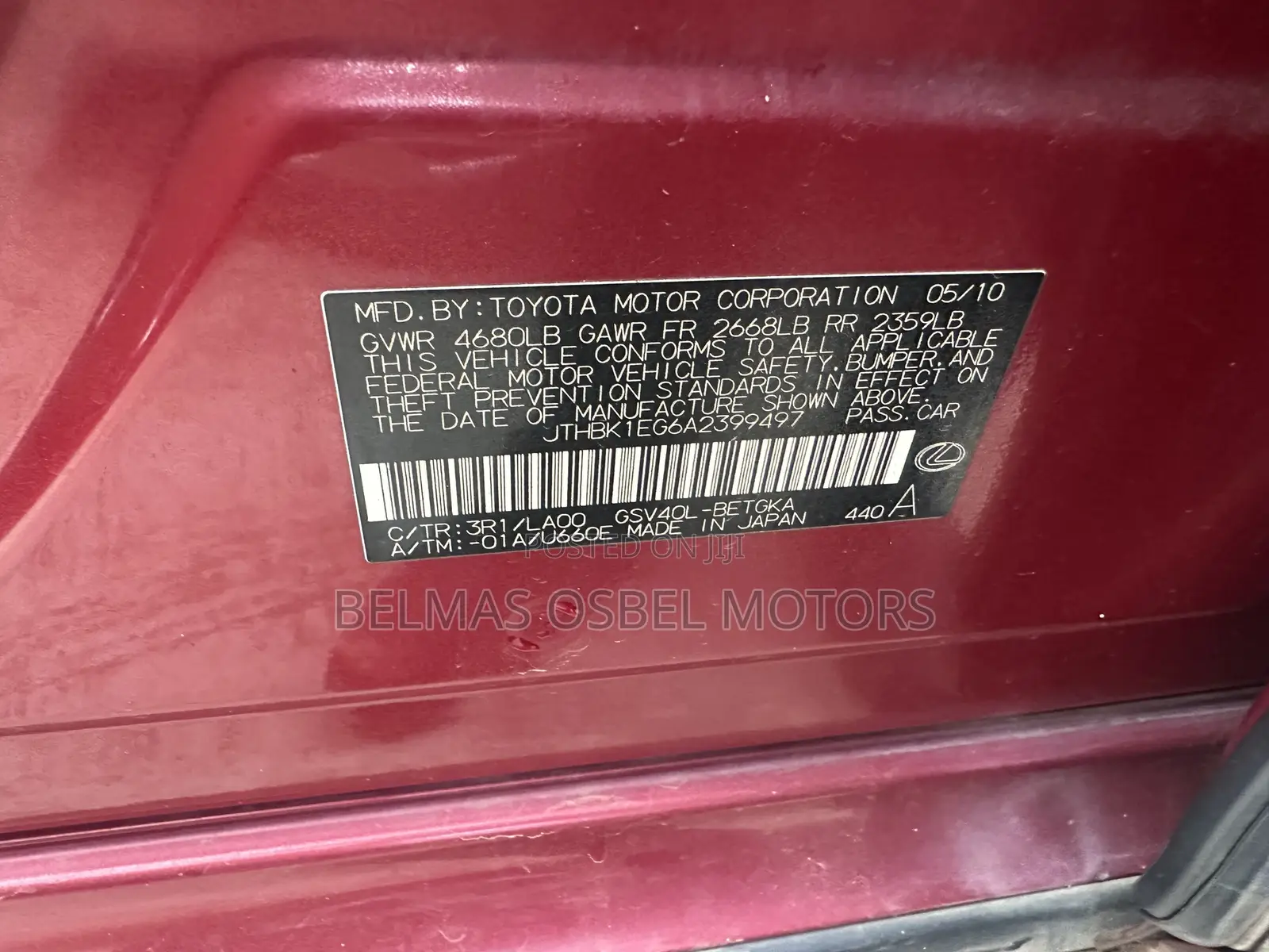 Lexus ES 350 2010 Red