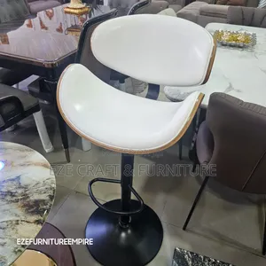 White Leather Stool With Black Back