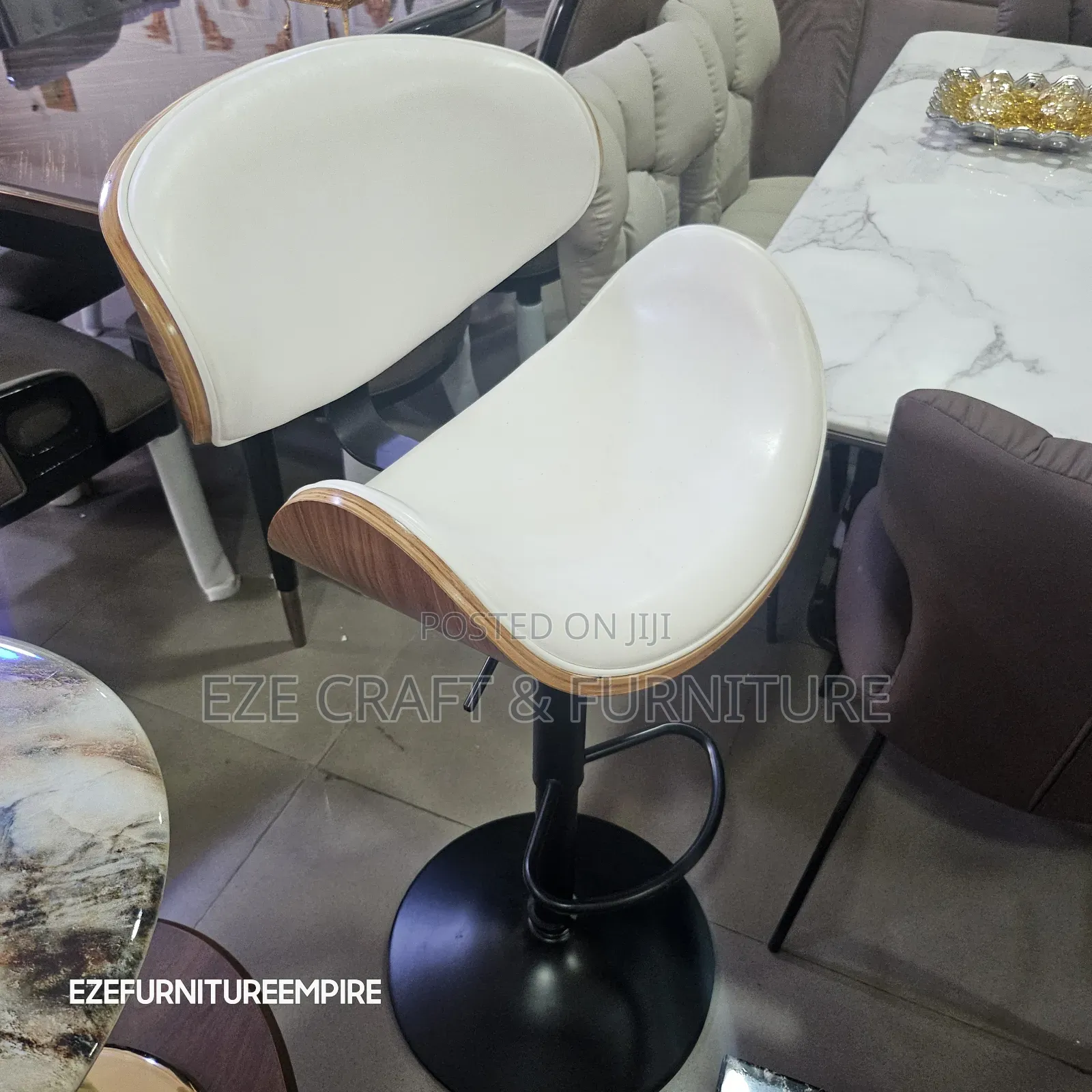 White Leather Stool With Black Back