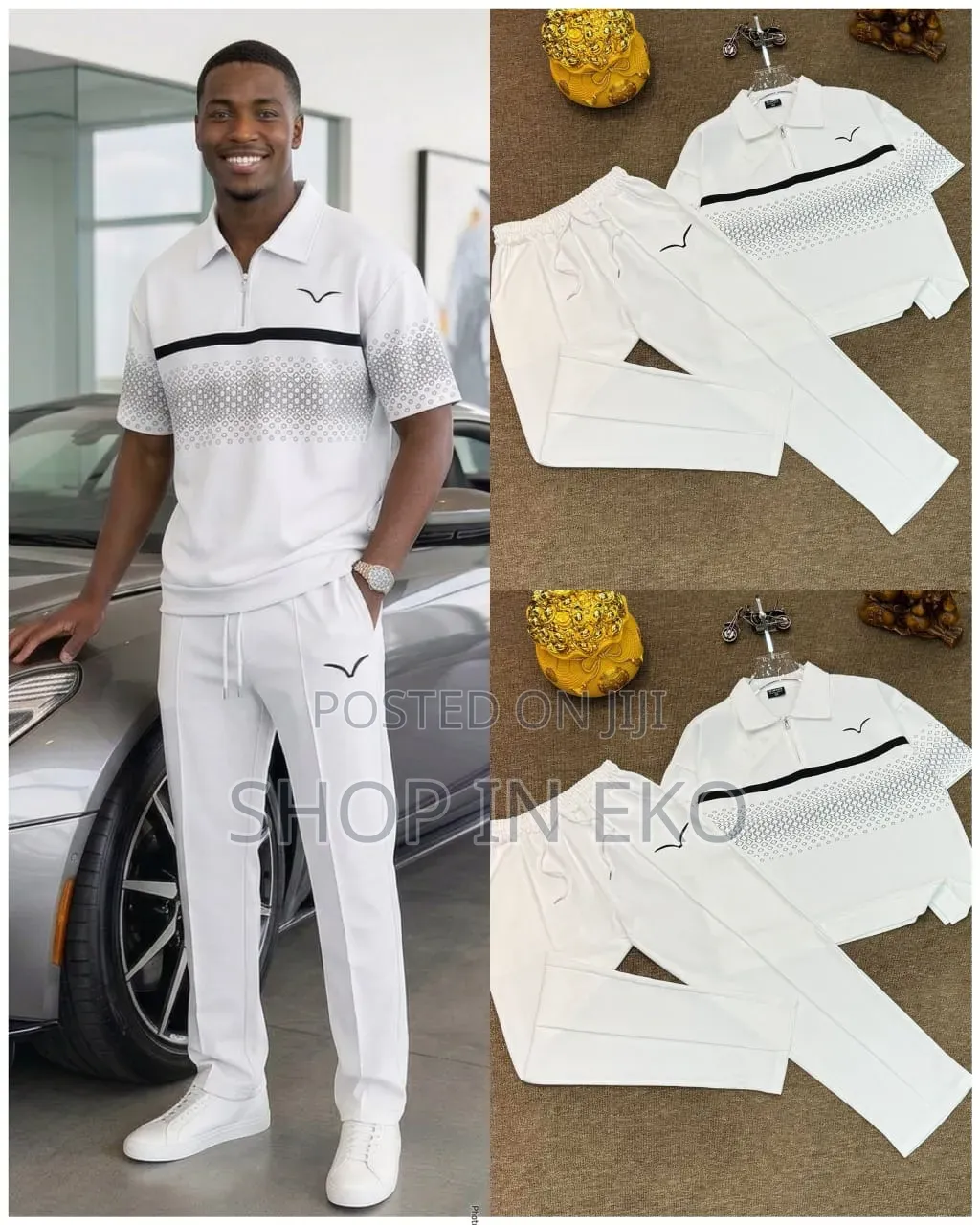 Men's 2-Piece Quarter-Zip Shirt & Pant Set – Patterned Tracksuit