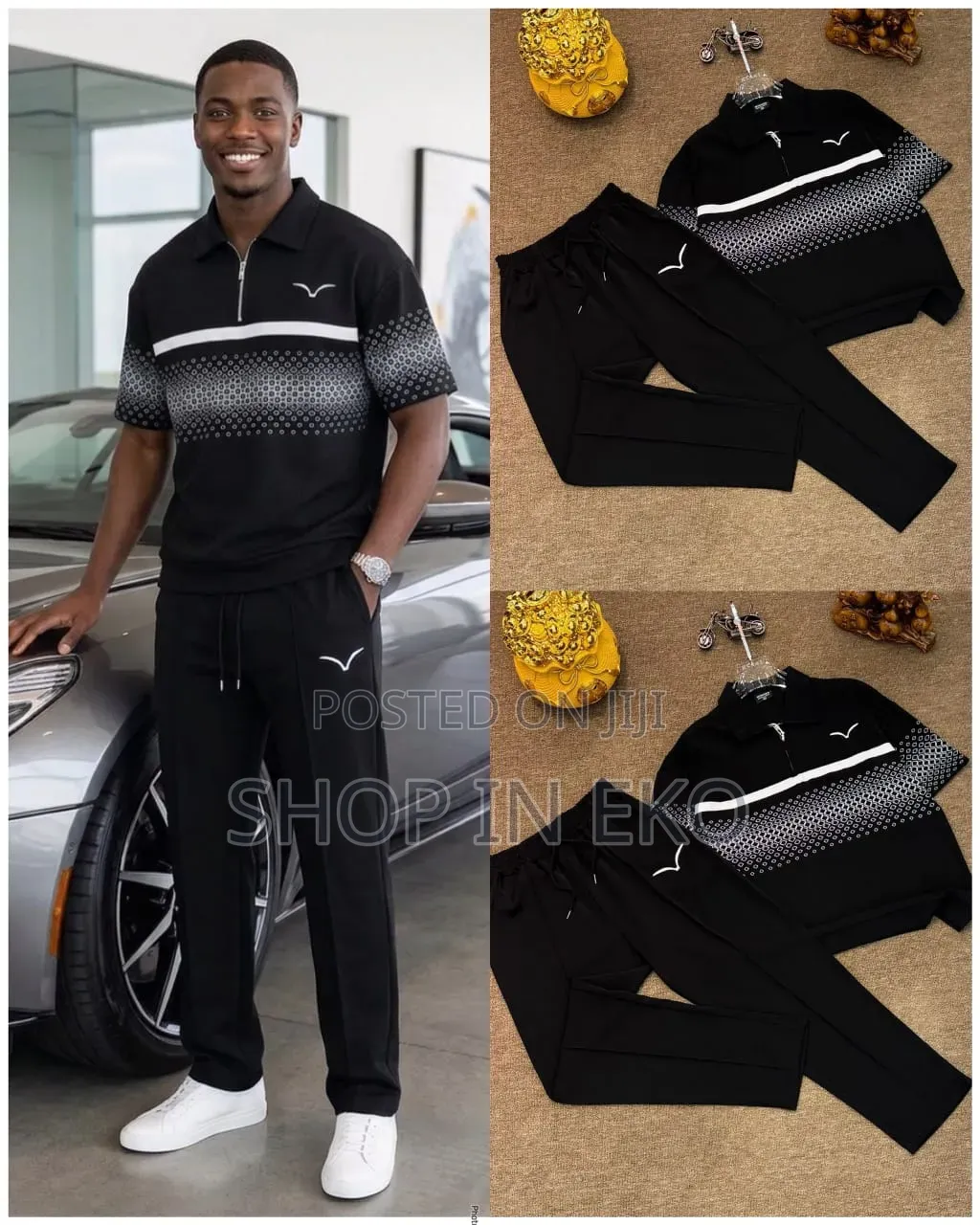 Men's 2-Piece Quarter-Zip Shirt & Pant Set – Patterned Tracksuit