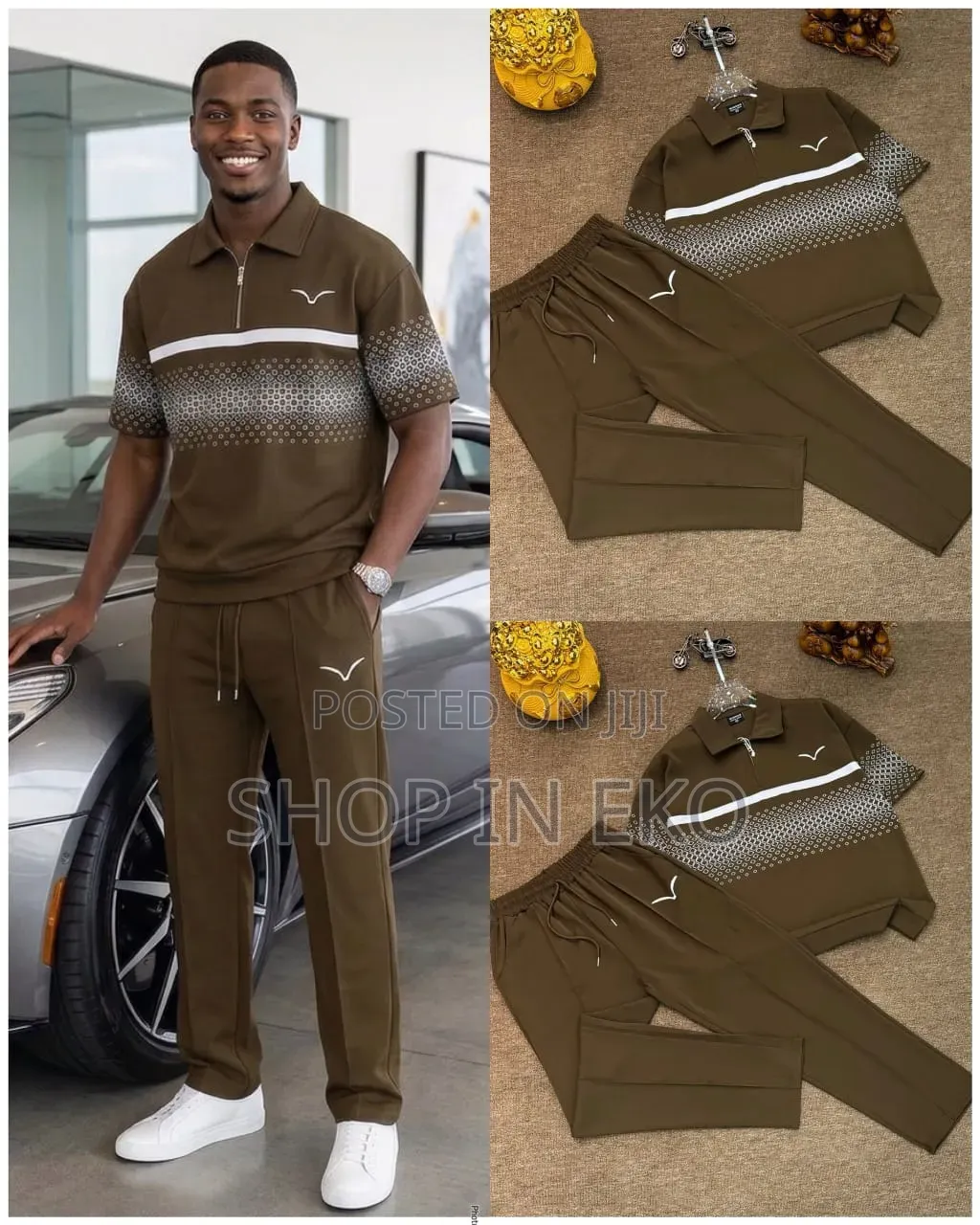 Men's 2-Piece Quarter-Zip Shirt & Pant Set – Patterned Tracksuit
