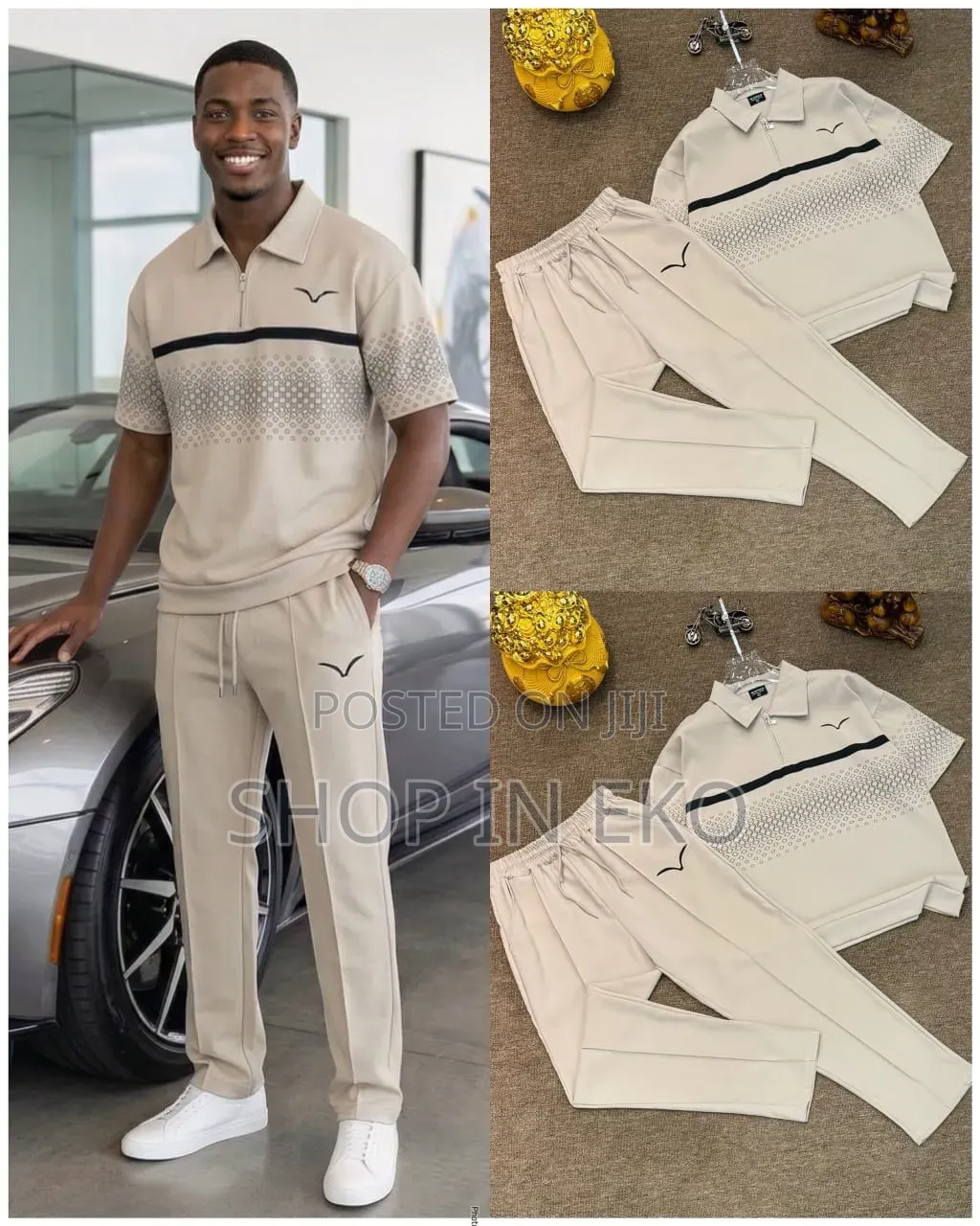 Men's 2-Piece Quarter-Zip Shirt & Pant Set – Patterned Tracksuit