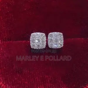 CZ Synthetic Silver Square Iced Earring Studs