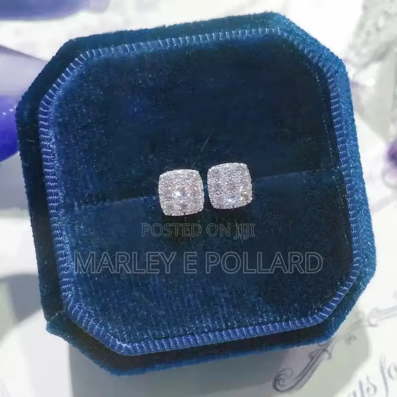 CZ Synthetic Silver Square Iced Earring Studs