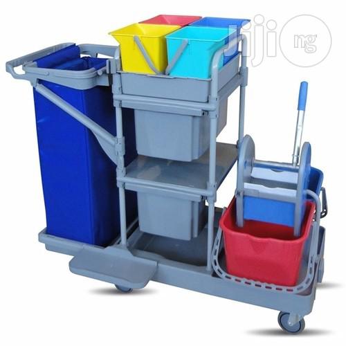 Industrial Cleaning Mopping Janitorial Trolley With Accessor