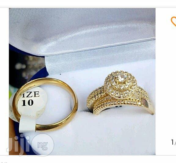 Couples Crown Set of Wedding and Engagement Ring - Gold