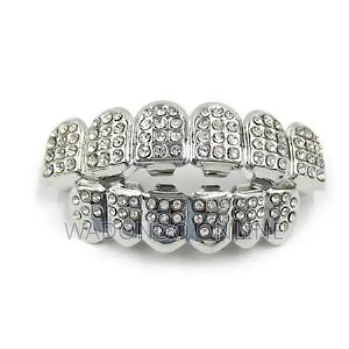 Hip-Hop Rhinestone Plated Teeth Grills -Silver