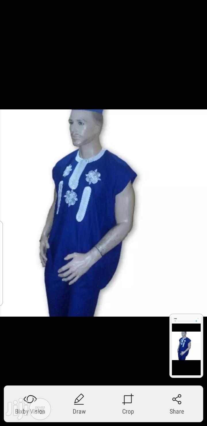 Men's Danshiki Native - Royal Blue With White Embroidery