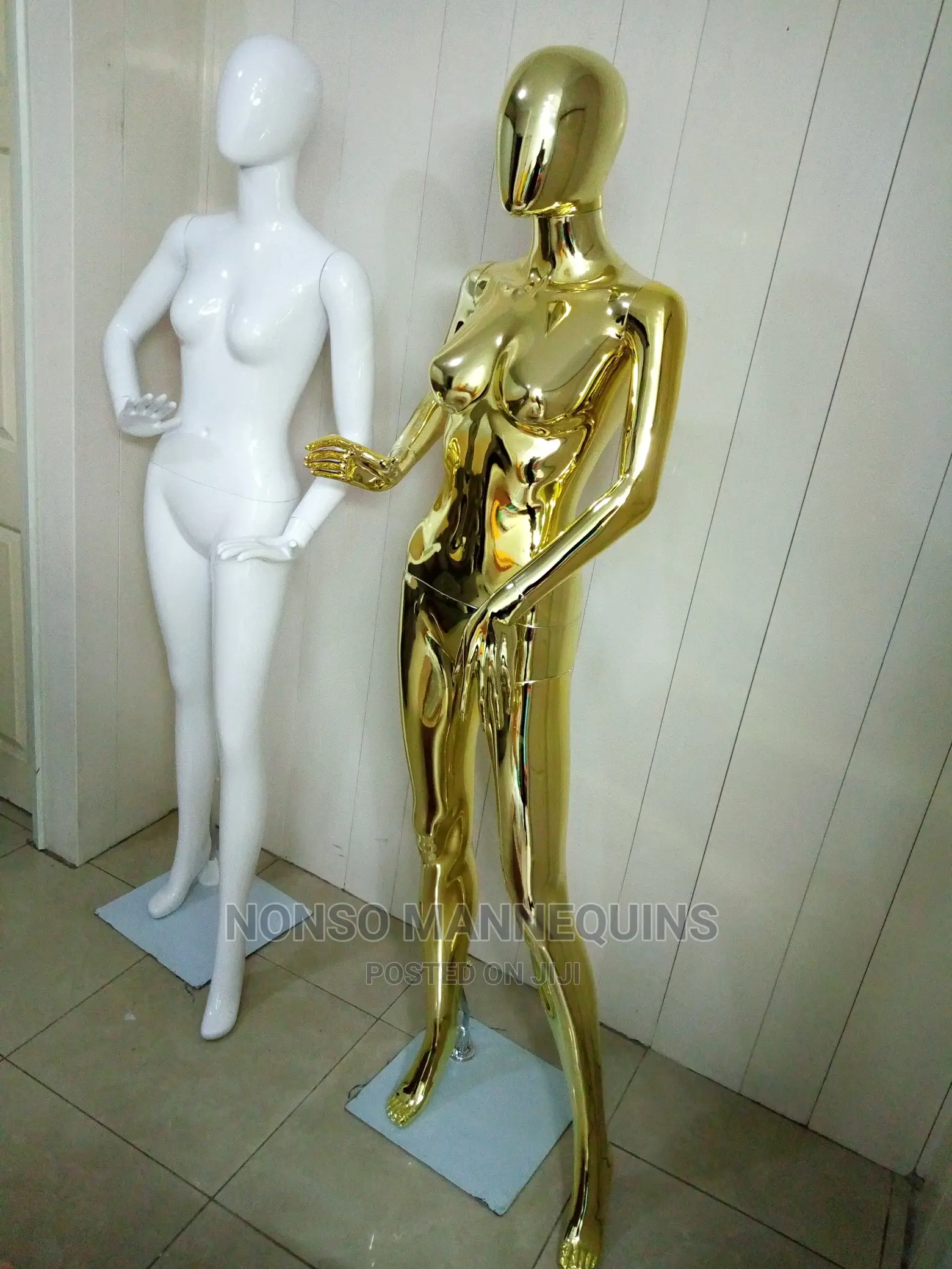 Glossy White and Gold Chrome Female Display Mannequin