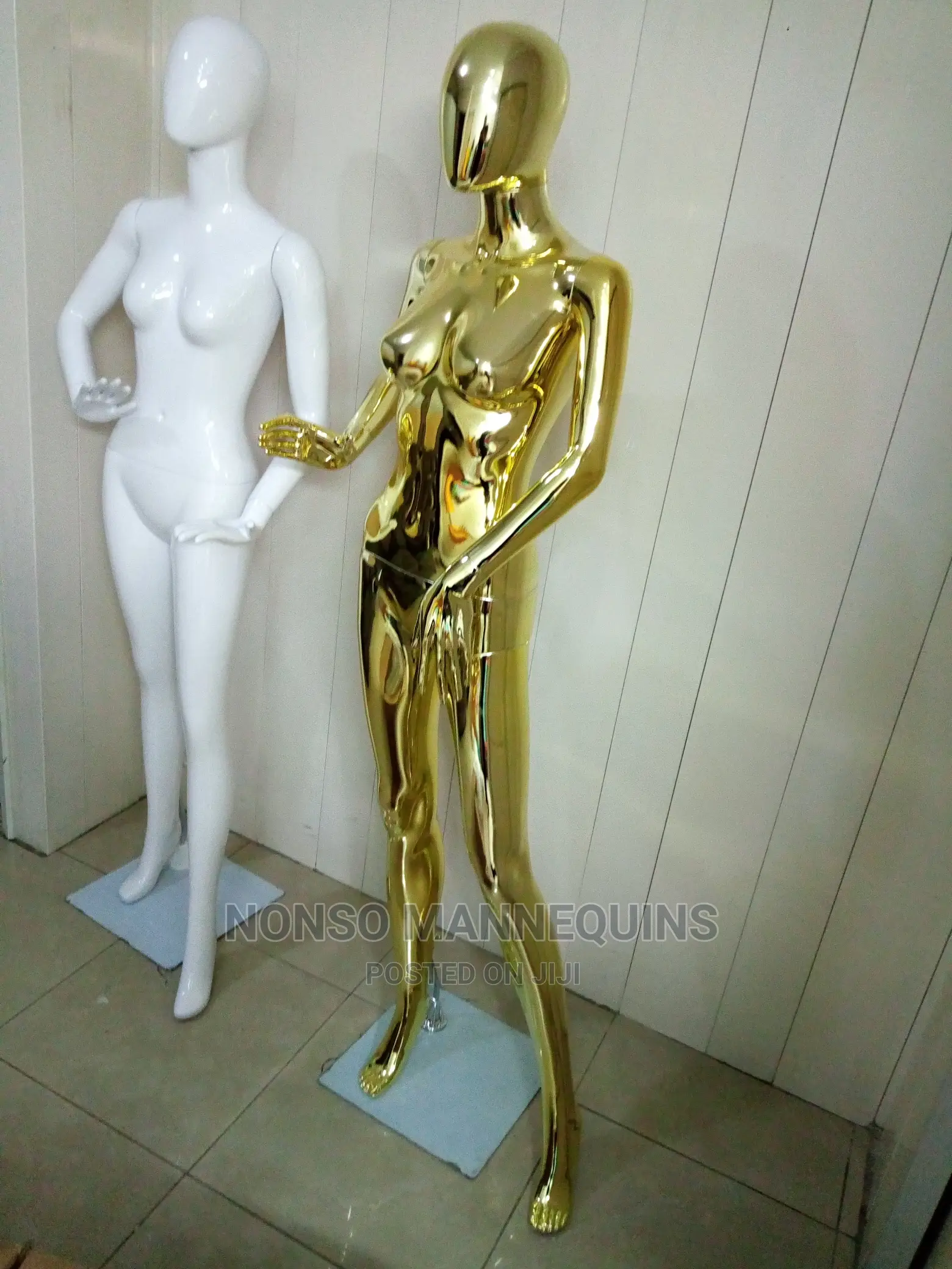 Glossy White and Gold Chrome Female Display Mannequin