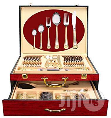 18/10 Surgical Stainless Steel, 24K Gold-Plated 84pcs With Wooden