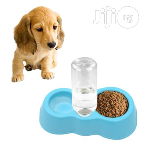 Dog Cat Food Dish + Drinking Water Double Bowls With Automatic Water Dispenser