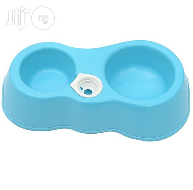 Dog Cat Food Dish + Drinking Water Double Bowls With Automatic Water Dispenser