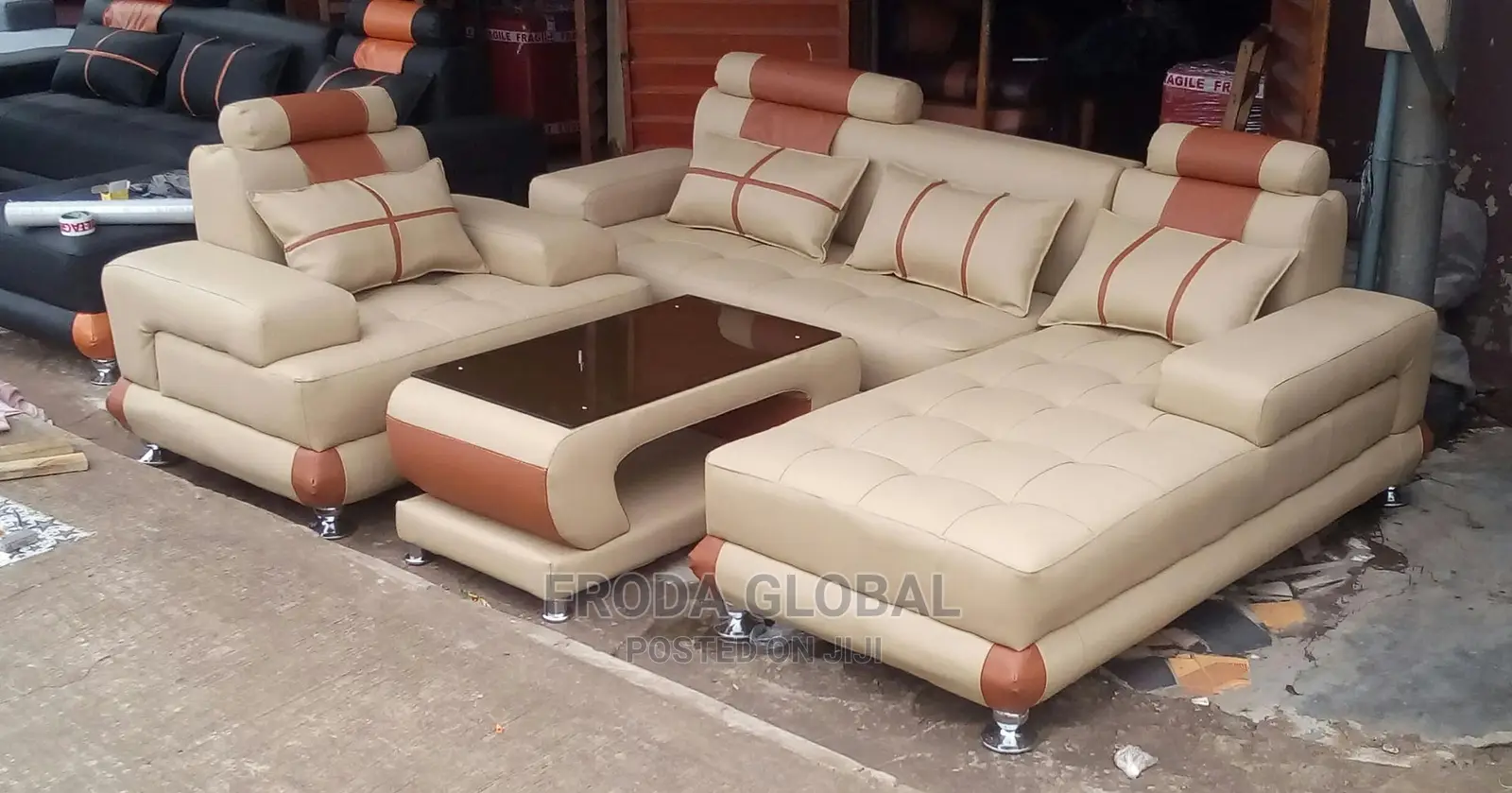 L-Shaped Sofa Chair With a Single Seater and Center Table
