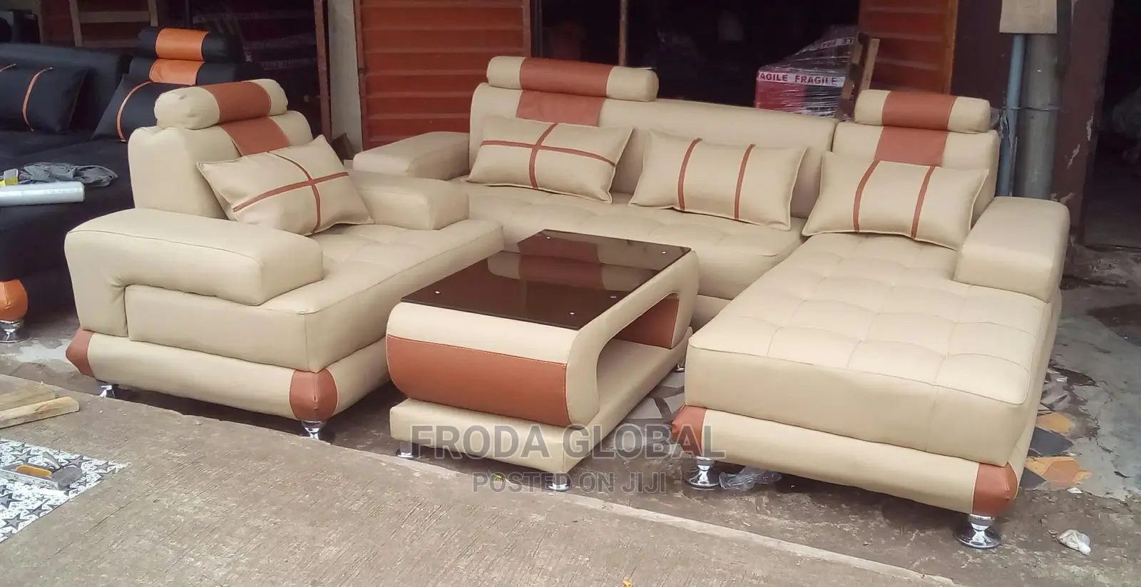 L-Shaped Sofa Chair With a Single Seater and Center Table