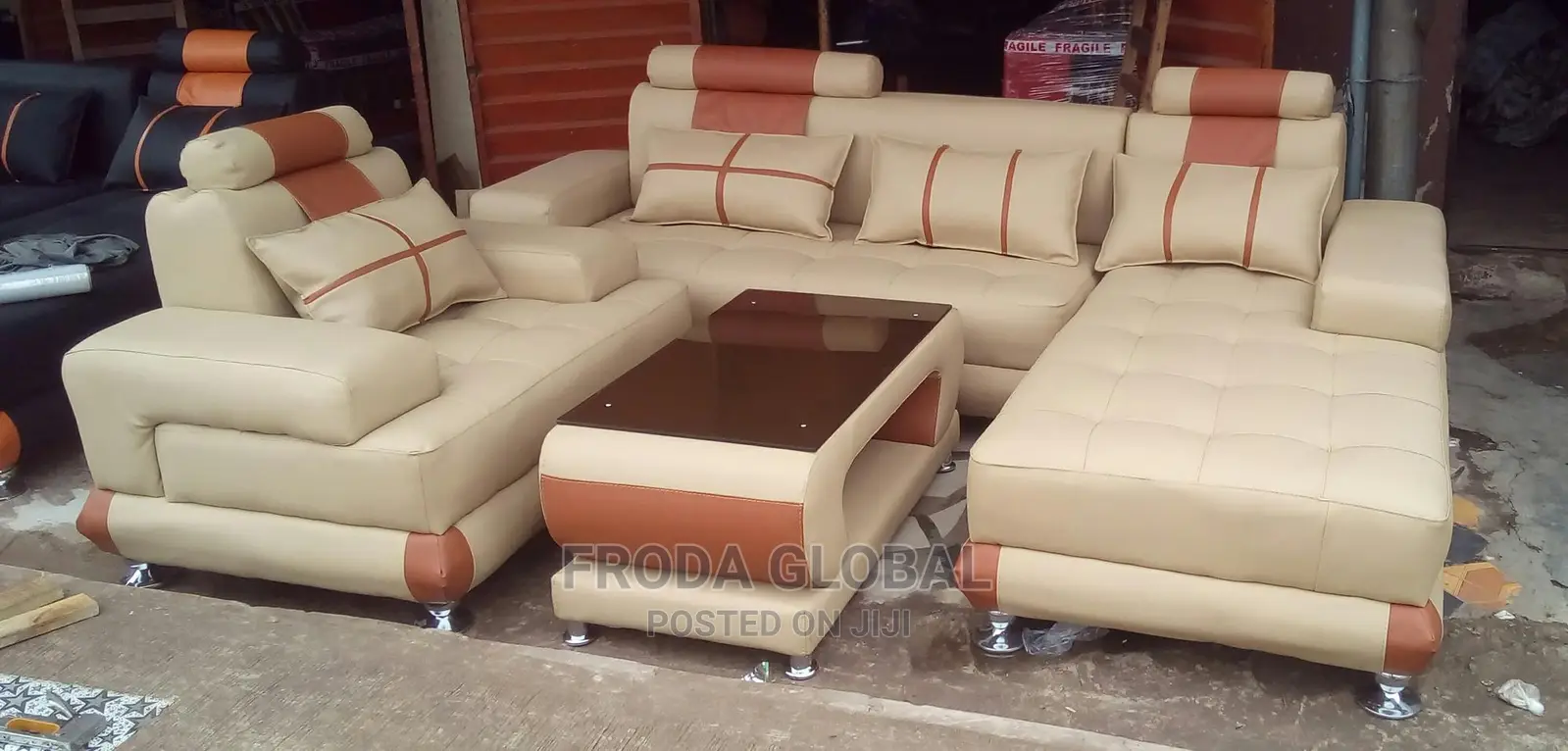 L-Shaped Sofa Chair With a Single Seater and Center Table