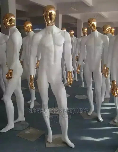 Fashion Male Bstract Face Gold and White Chrome Mannequin