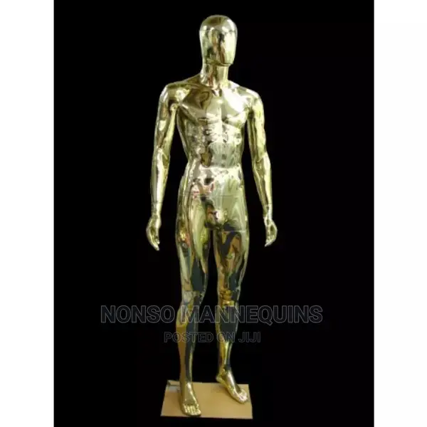 Male Full Body Gold Chrome Egg Head Display Mannequin 1