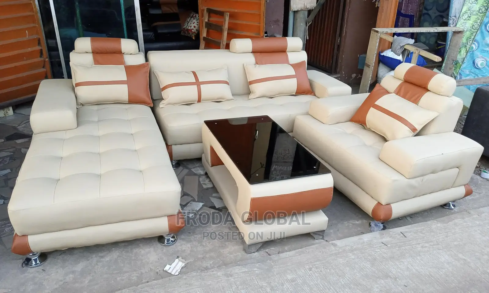 L-Shaped Sofa With Single Seater Chair and Table