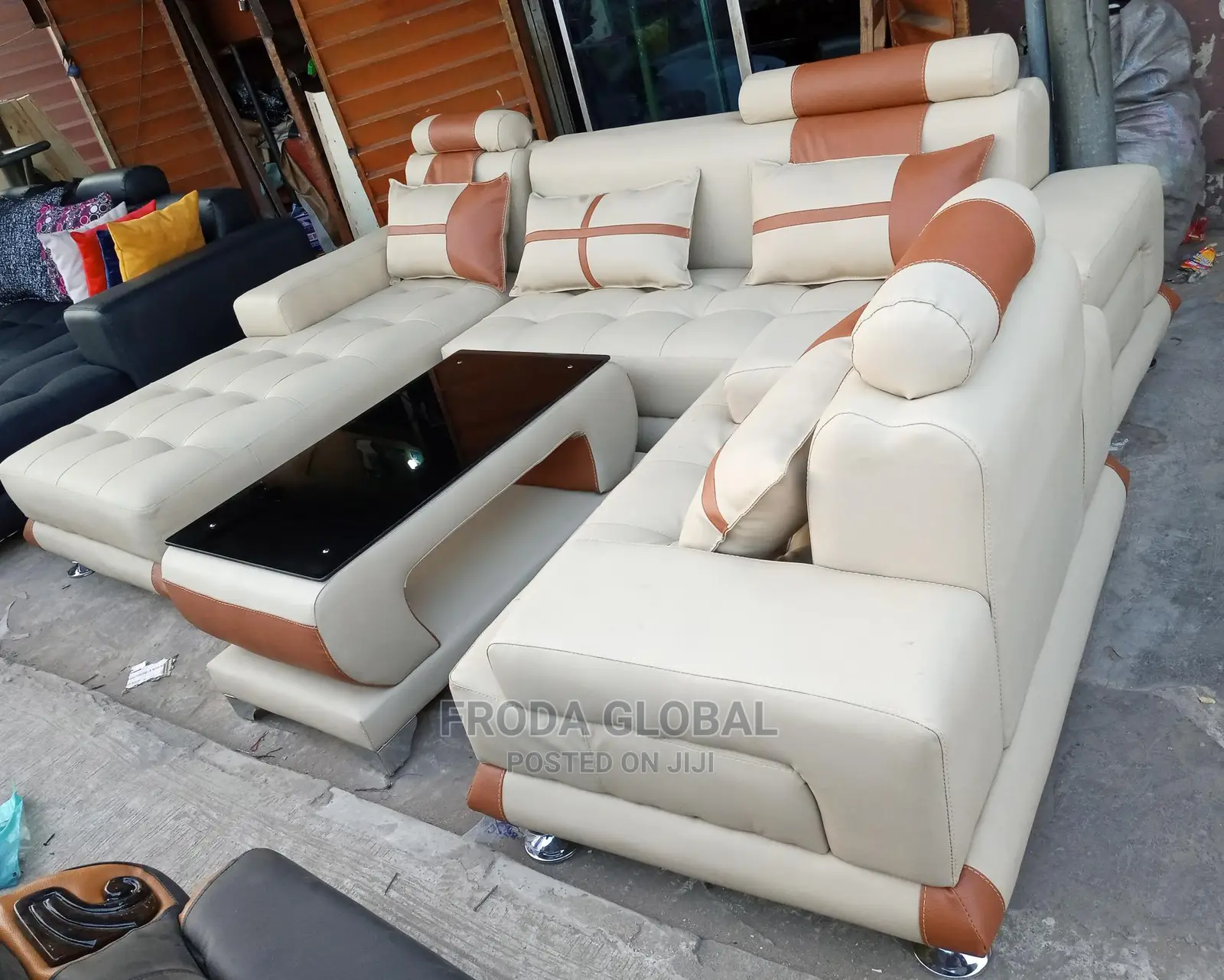 L-Shaped Sofa With Single Seater Chair and Table