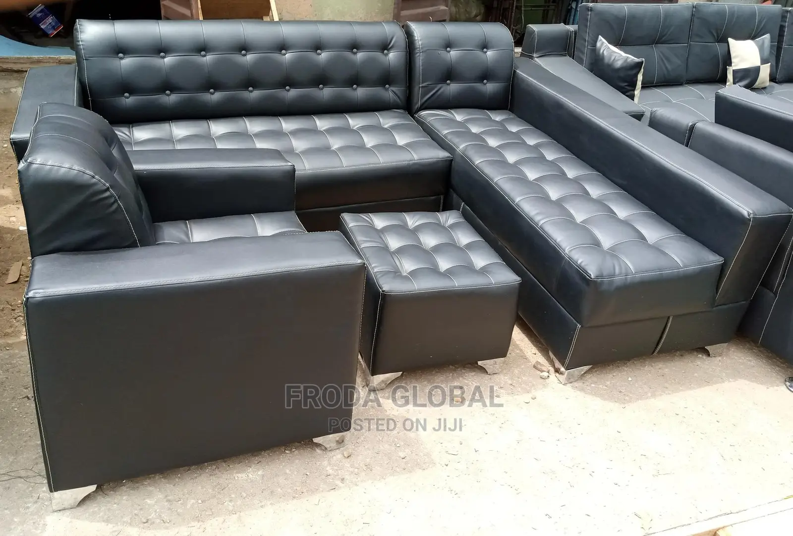 L-Shaped Sofa With a Single Seater Chair and Ottoman