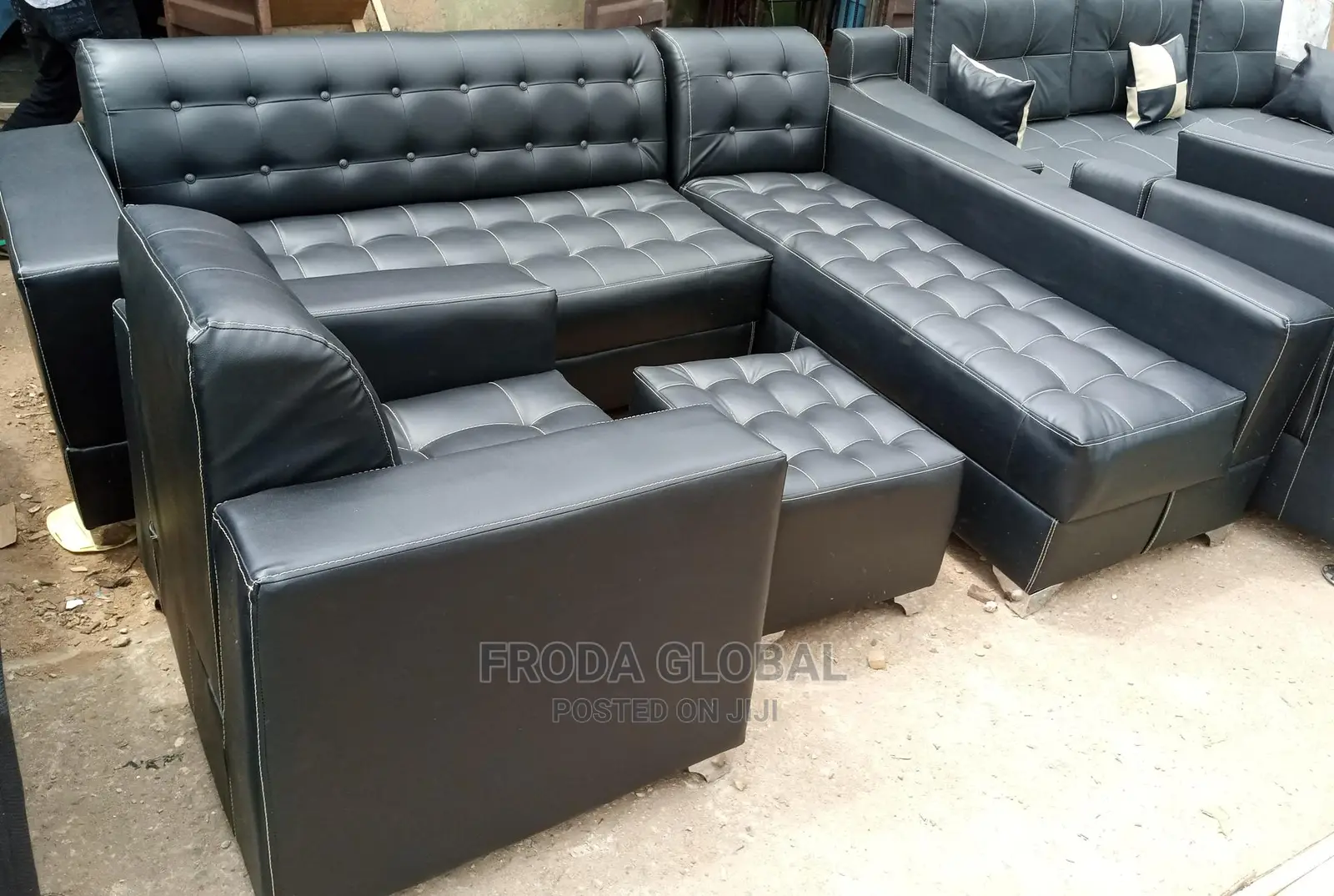 L-Shaped Sofa With a Single Seater Chair and Ottoman