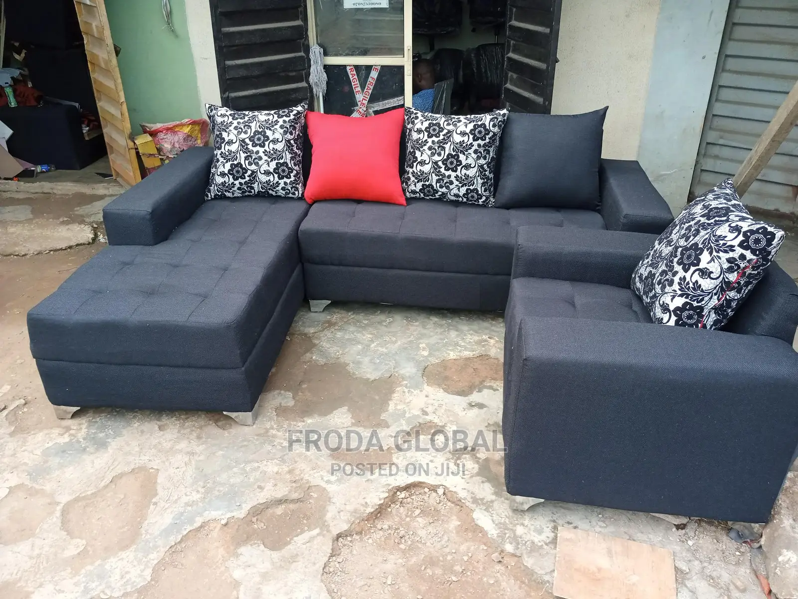 L-Shap Sofa With Single Seater Chair - Fabric Couches. Aws02