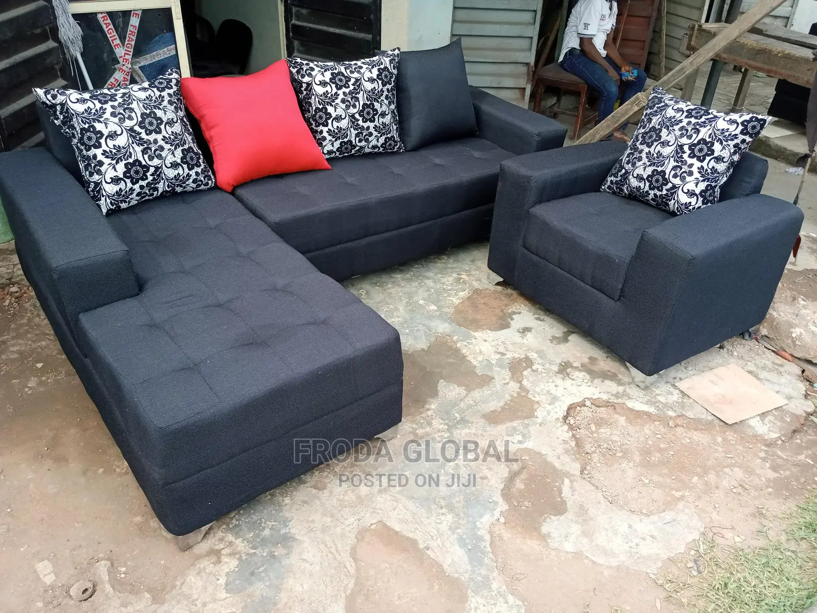 L-Shap Sofa With Single Seater Chair - Fabric Couches. Aws02