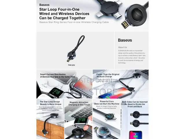 Baseus Star Ring Series Cable 4in1 Wireless Charging Cable