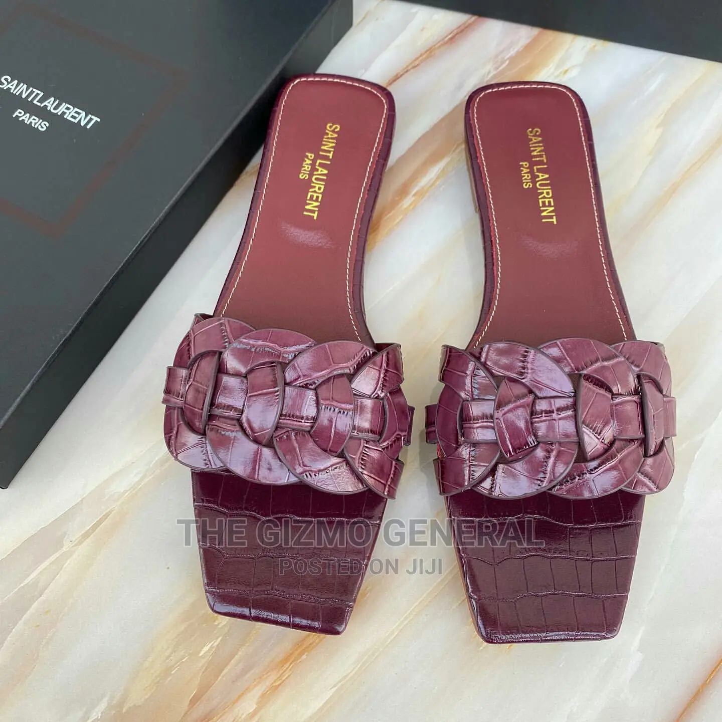 Saint Laurent Tribute Flat Leather Slides