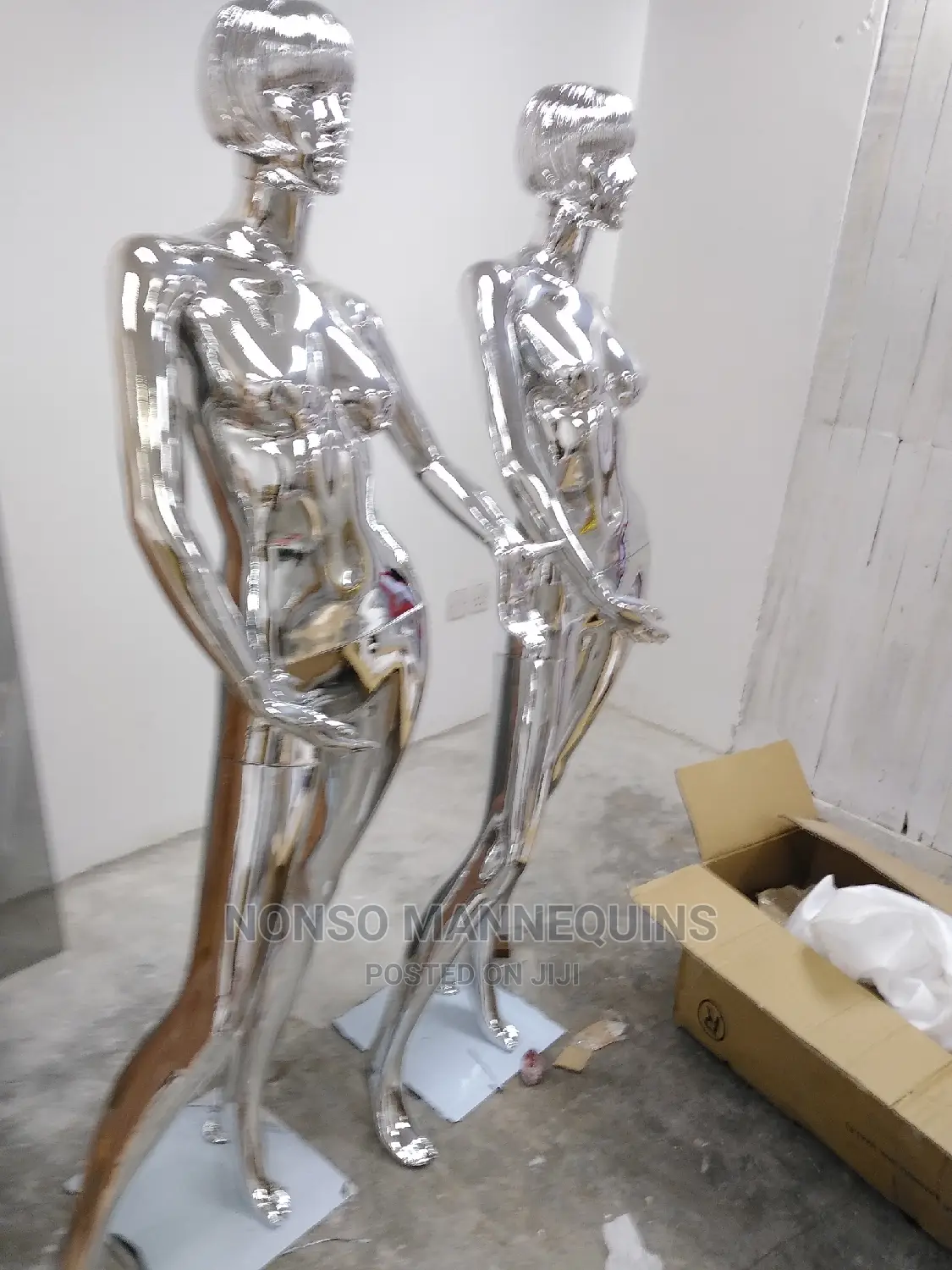 Silver Chrome Slant Pose Female Display Mannequins