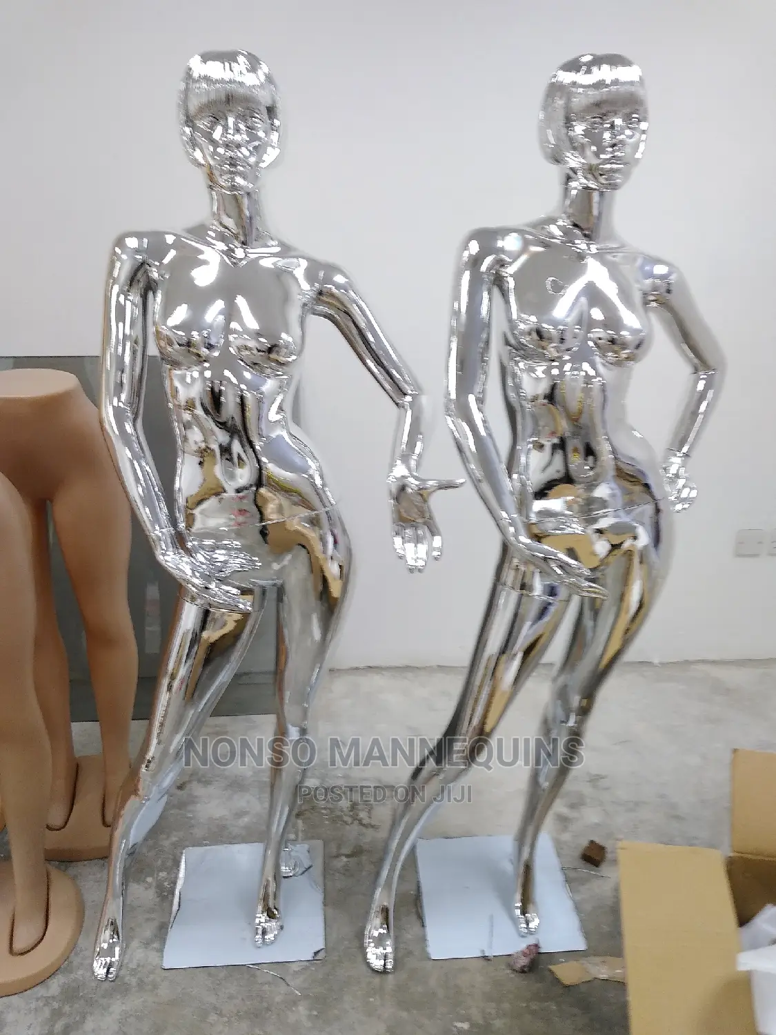Silver Chrome Slant Pose Female Display Mannequins