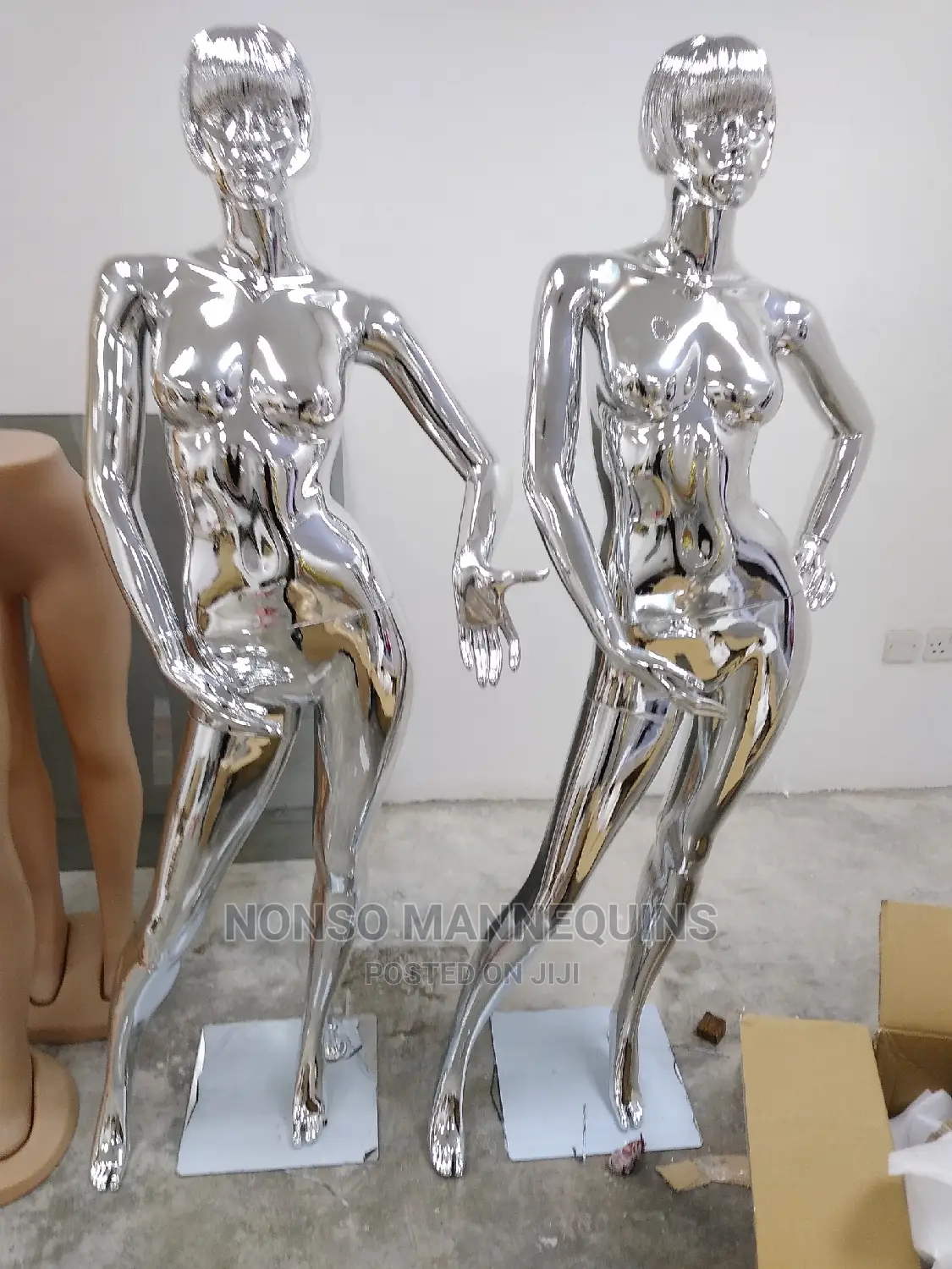 Silver Chrome Slant Pose Female Display Mannequins
