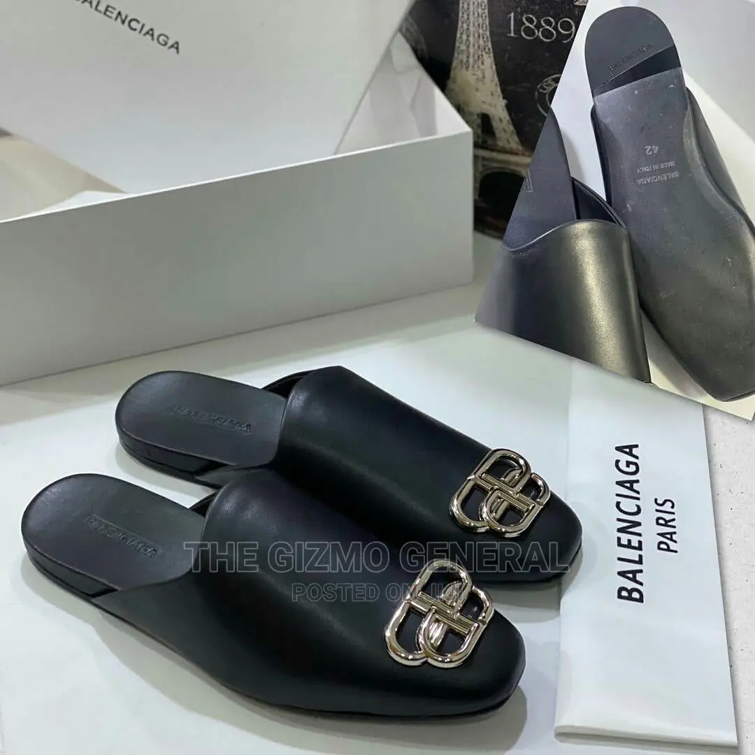 Balenciaga Cosy BB Logo Leather Slippers