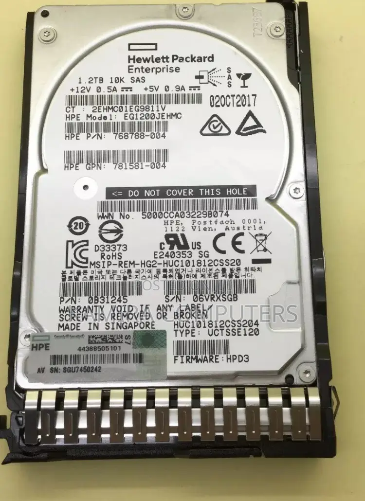 Hp HDD 1.2TB 2.5SAS For Server G6,G7,G8,G9,G10 With Tray