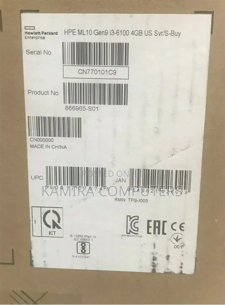 HP Hpe Ml10 Gen9 I3-6100 4gb Barebone Server 866965-S01 16gb 1tb