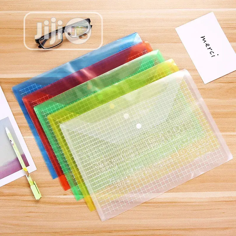 12pcs A4 Format Color File Holder Thicken Button Clear Bag