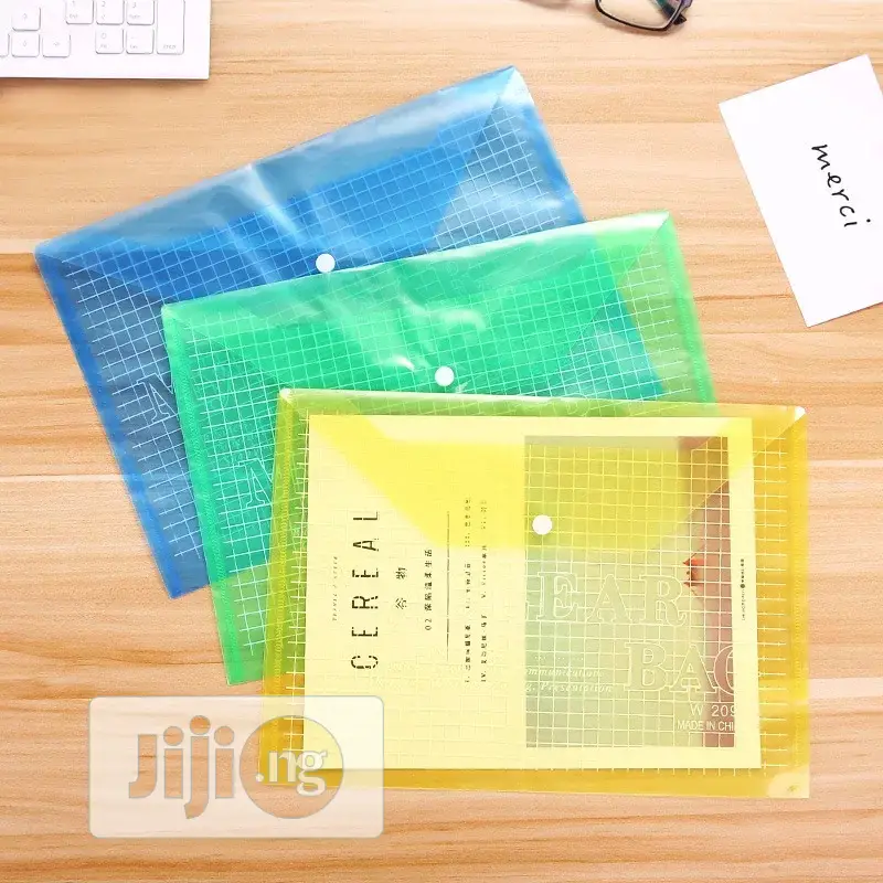 12pcs A4 Format Color File Holder Thicken Button Clear Bag