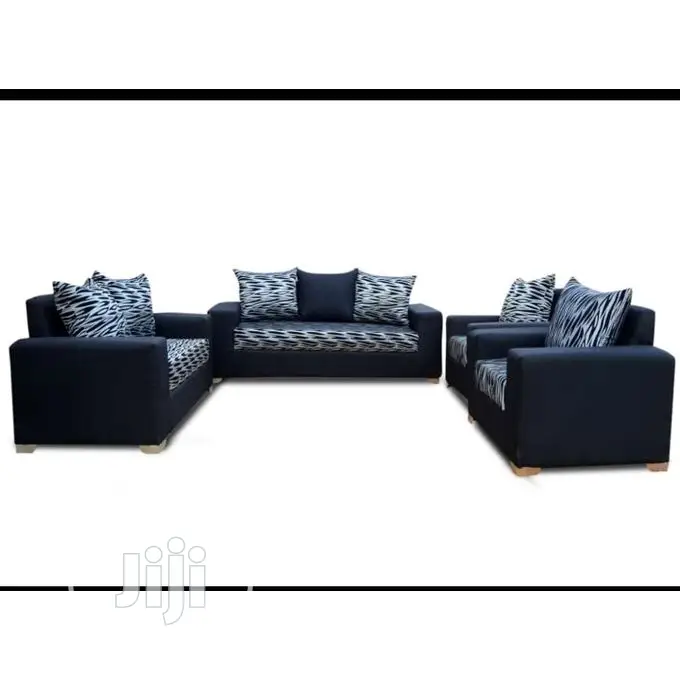 7 Seater Black Stripe Zebra Sofa With Pillow Back